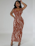 Sexy Zebra Stripes Bodycon Maxi Dress Women Party Club Elegant Cut Out Ruched Tank Sleeveless Summer Dresses Sun Dress Holiday