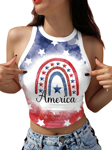 Women's Tanks 4th of July Women Tank Tops Stars Stripe Letter Print Crew Neck Sleeveless Vests Independence Day Summer Crop Tops
