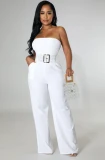 Sexy Off Shoulder Tube Strapless Jumpsuit Overalls for Women Sleeveless Elastic Straight Loose Wide Leg Romper One Piece Holiday
