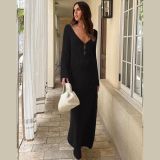 Knitted Elegant Women Long Maxi Dress Solid Long Sleeve Cover Ups Summer Holiday Beach Outfits Sexy Hollow Out Vestidos