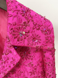 Rose Hot Pink Jacket Dress Beading Jacquard Sequins New Designer Fashion Handmade Beaded Short Sleeve Mini Dress Coat Blazer