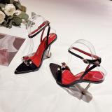 Metal T-bar Decoration Runway Banquet Sandals European American High Heel Roman Cross Strap Pointed Women's Shoes Size 41