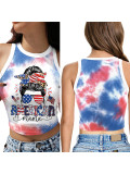 Women's Tanks 4th of July Women Tank Tops Stars Stripe Letter Print Crew Neck Sleeveless Vests Independence Day Summer Crop Tops