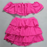 Ruffles Two Piece Set for Women Short Sets Summer Slash Neck Off Shoulder Crop Top and Shorts Holiday Party Sexy Club Outfits