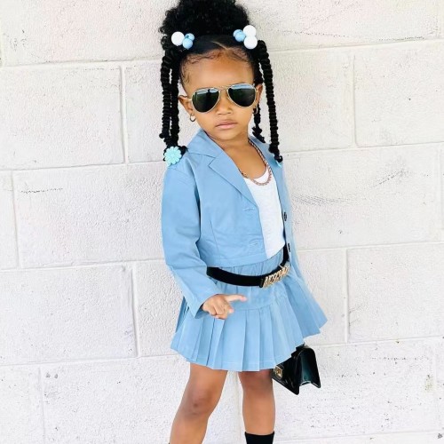 Children's fashion casual long sleeved short cardigan short skirt set