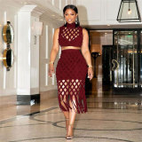 Slim fit hollow mesh tassel wrap buttocks two-piece nightclub suit