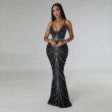Hot Diamond Cross Strap Floor Mopping Dress Dress