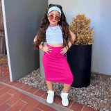 Children's clothing, European and American girls, summer new color matching vest, half skirt set, medium length straight tube skirt