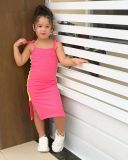 Summer new children's European and American leisure pit stripe sleeveless suspender dress