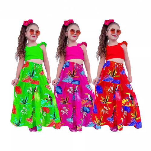 Children's fashion casual short tank top large swing skirt set