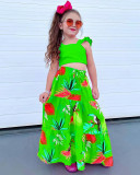 Children's fashion casual short tank top large swing skirt set
