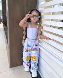 Two piece set of fashionable casual strapless cartoon printed pants for girls