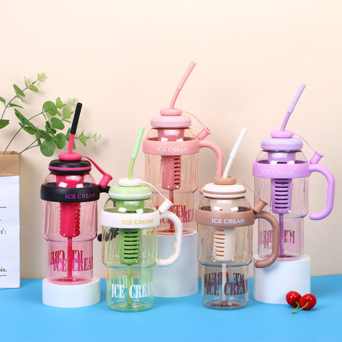 New high-capacity handle cup with high aesthetic value, summer ice cream cup, plastic straw cup, outdoor sports big belly cup