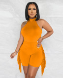 Fashion sports jumpsuit top fringe shorts two-piece set