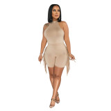 Fashion sports jumpsuit top fringe shorts two-piece set