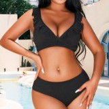 New swimsuit striped high waisted V-neck ruffled bikini swimsuit for women