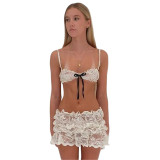 New Fashionable and Sexy Spicy Girl Sleeveless suspender lace hook flower bikini skirt set for women