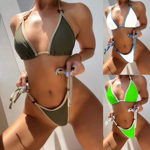 Solid color split bikini camisole women's swimsuit