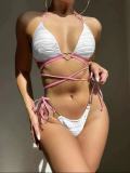 Split hard cup bikini heart drawstring strap swimsuit women's sexy swimsuit