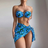 Swimsuit women's split metal U-shaped bikini BIKINI cross-border three piece printed swimsuit