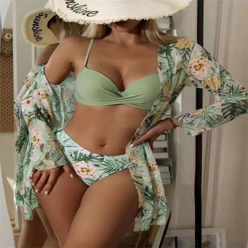 Three point three piece outerwear, long sleeved split swimsuit, women's bikini
