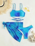 Tie dyed bikini swimsuit women's three piece set mesh skirt split swimsuit