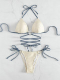 Split hard cup bikini heart drawstring strap swimsuit women's sexy swimsuit