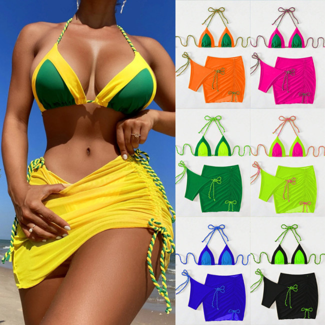 Sexy swimsuit cross-border three piece patchwork contrasting bikini women's swimsuit