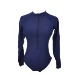 Surfing suit, long sleeved anti diving suit, printed flat angle split conservative swimsuit for women