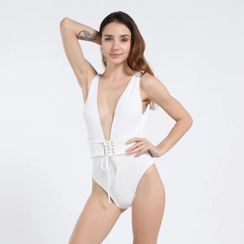 Backless one-piece swimsuit V-neck tie up swimsuit bikini