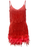 Fashionable tassel sequin multi-color birthday party sexy V-neck strap feather patchwork dress
