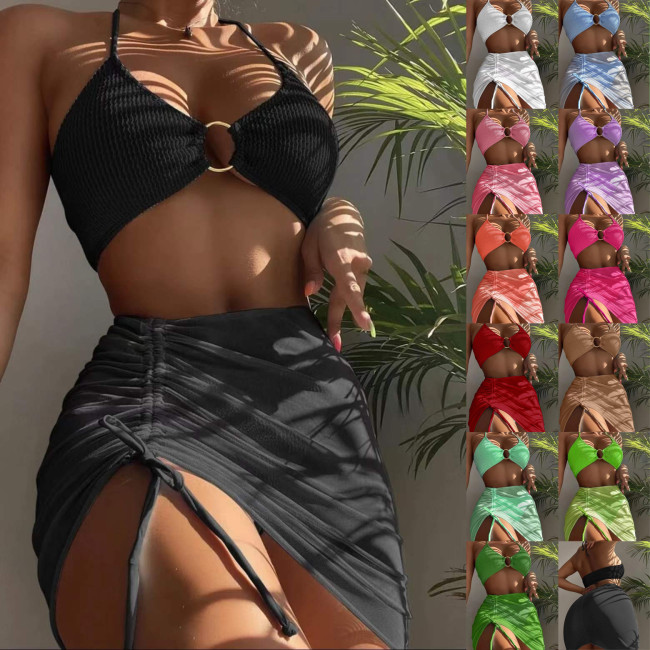 Swimsuit Women's Multi Color Sexy Short Skirt Hanging Neck Three Piece Split Swimsuit