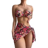 Swimsuit women's split metal U-shaped bikini BIKINI cross-border three piece printed swimsuit