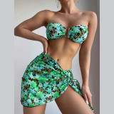 Swimsuit women's split metal U-shaped bikini BIKINI cross-border three piece printed swimsuit