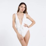Backless one-piece swimsuit V-neck tie up swimsuit bikini