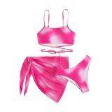 Tie dyed bikini swimsuit women's three piece set mesh skirt split swimsuit