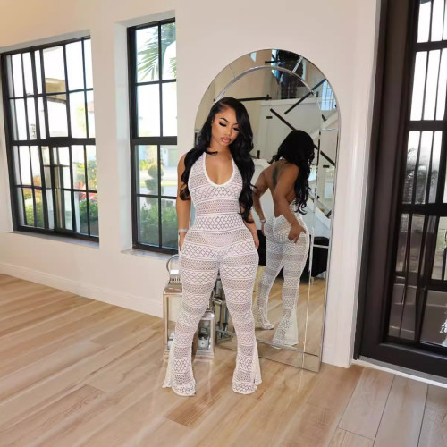 Women's New Product Solid Color Lace Hollow Tight and Sexy Casual jumpsuit for Women