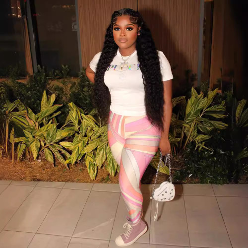 Fashionable printed tight pants set