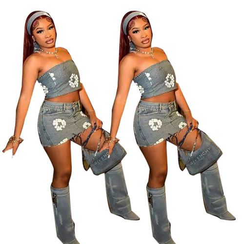 New Print Bra Skirt Set Hot Selling Bra Elastic Short Skirt Set