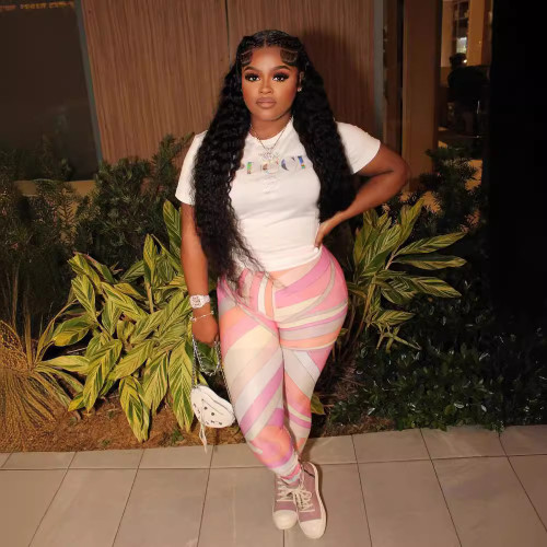 Fashionable printed tight pants set