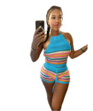 Summer Women's New Sweater Fashion Open Back Hanging Neck Top Wrapped Hip Tight Pants Set