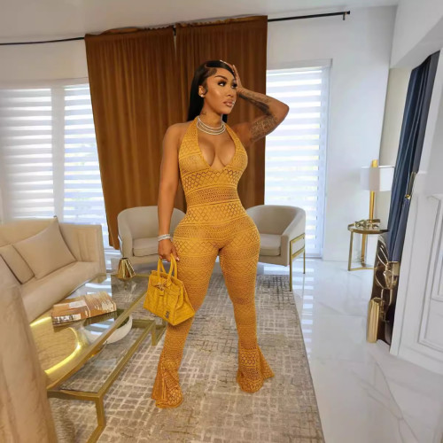 Women's New Product Solid Color Lace Hollow Tight and Sexy Casual jumpsuit for Women