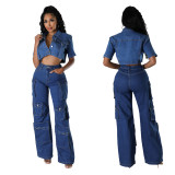 Multi bag new organ bag jeans wide leg pants retro casual pants work pants