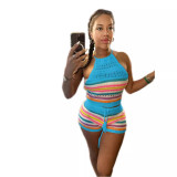 Summer Women's New Sweater Fashion Open Back Hanging Neck Top Wrapped Hip Tight Pants Set
