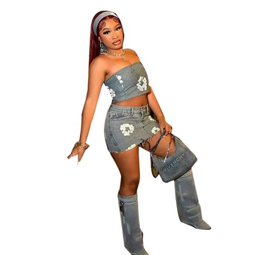 New Print Bra Skirt Set Hot Selling Bra Elastic Short Skirt Set