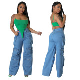 Multi bag new organ bag jeans wide leg pants retro casual pants work pants