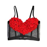 Carnival Valentine's Day Love Sling Perspective Set with Pure Handmade Embroidered 3D Flower Fishbone Bra Colored Tank Top
