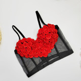 Carnival Valentine's Day Love Sling Perspective Set with Pure Handmade Embroidered 3D Flower Fishbone Bra Colored Tank Top