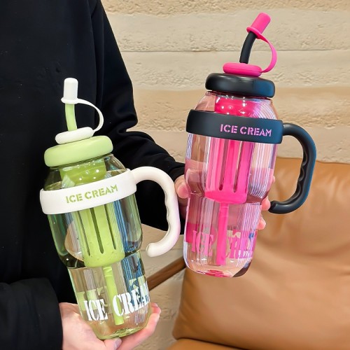 Giant plastic water cup with large capacity, female office drinking water, coffee cup, outdoor tea, straw, and ice cream cup
