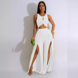 Fashion casual set with split vest and wide leg pants, two-piece set for women